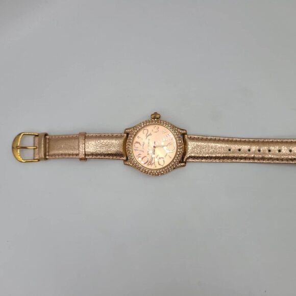 Betsey Johnson Rose Gold Watch with Crystal Bezel Leather Band NWOT!  Works! main image 9